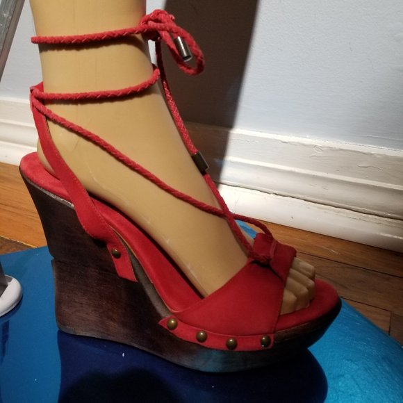 Diane Von Furstenberg Wood Wedges Sandals Sz 8.5 - Picture 4 of 6